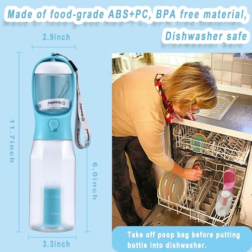 Image of Dog Water Bottle with Food Container & Poop Bag Holder, Travel Water Bowl, Portable Pet Dispenser, Dog Stuff Accessories Items, Puppy Essentials Necessities (Blue, Pink, White, Green)