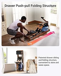 MERACH Foldable Wooden Rowing Machine, Water Electromagnetic Rower Machine for Home Use, Exclusive App Lifetime Membership, Patented Space Saver, MERACH Go Technology, 950