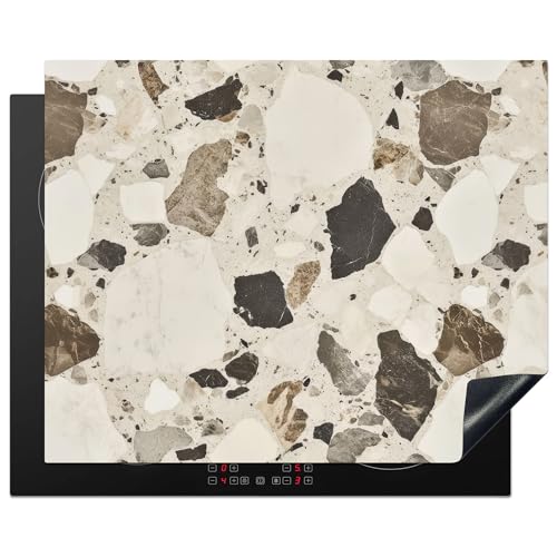 KitchenYeah© Protector Vitroceramica 65x52 cm Tapa para induccion Placa Encimera Cubre de Protectora Cocina Neutro - Piedras - Decoración - Terrazo