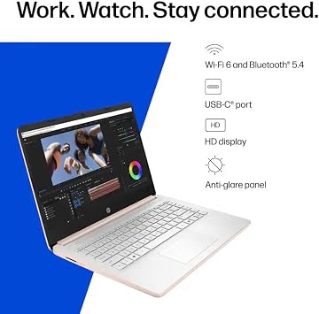 HP 14 Laptop Computer with Microsoft Office 365, 128GB UFS, 4GB RAM, Intel N150 Processor, Windows 11, Home & Office, Pale Rose Gold
