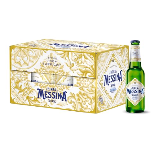 Birra Messina Vivace, Cassa con 24 Bottiglie da 33cl, Birra Lager Filtrata, Gusto Rinfrescante con Delicate Note Agrumate, Gradazione 4,5% Vol