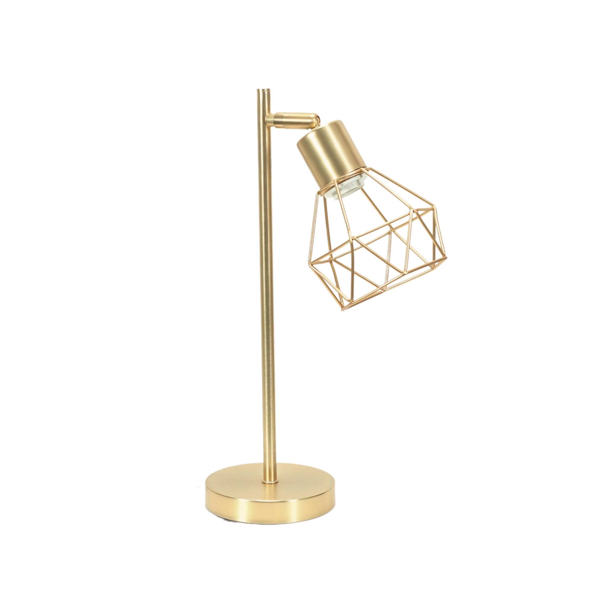 ValueLights | Brushed Gold Metal Table Desk Lamp with Geometric Basket Cage Shade for Living Room Bedroom | Shades, Home Décor & Improvement Essential | Included LED Bulb | 12.5cm Shade Width