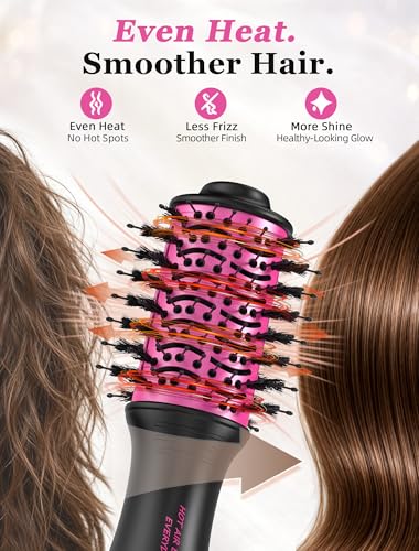 Image of Travel Hair Dryer Brush, 2 inch Oval Blow Dryer Brush, Dual Voltage, Black /Pink | Ceramic-Coated Barrel, Root-Lifting Volume and Smoother Blowouts for Short to Medium Hair