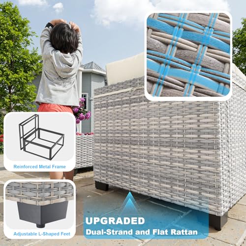 Image of Outdoor PE Wicker Rattan Modular Patio Sectional Sofa Set | 14-Piece: 12 Modular Seats & 2 Coffee Tables, Ivory
