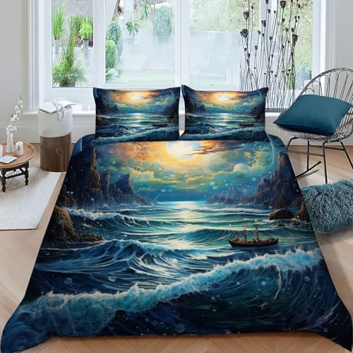 Housses de couettes king en microfibre premium imprimé marées chic - 2