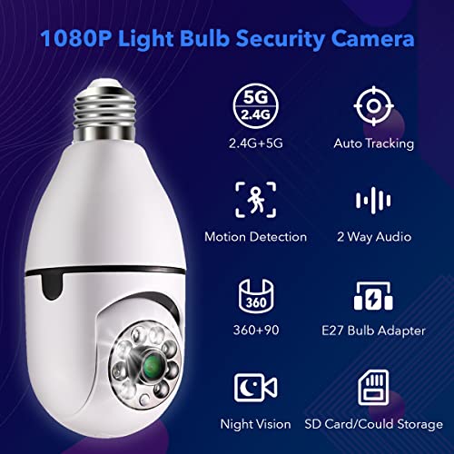 Fowutz Light Bulb Security Camera, 2.4G&5G Wifi Light Bulb Camera, Light Socket Security Camera With Night Vision Motion Detection #TOP2