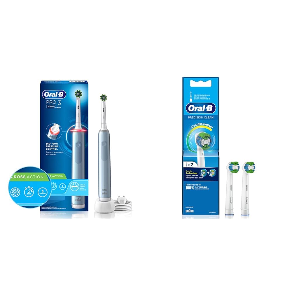 Oral-B Pro 3 Rechargeable Rotating Electric Toothbrush For Adults & Original Precision Clean Electric Toothbrush Soft Replacement Brush For Vitalty,Pro,Smart Series,2 Refills,Multicolour-image-12