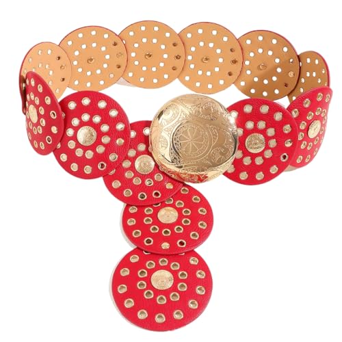 Fashionable Women'S Belt With Vintage Rivet Designing Eye Catching Bright Color Waist Strap Band