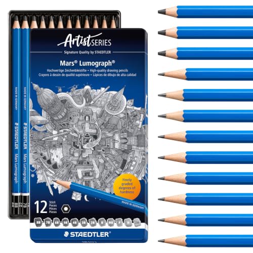 STAEDTLER Mars Lumograph 100 Set de lápices – 12, estuche metálico...