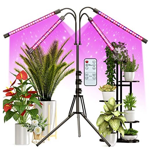 FRENAN Grow Light with Stand, Grow Lights for Indoor Plants with Red Blue Spectrum, 10 Dimmable Brightness, 4/8/12H Timer, 3 Switch Modes, Adjustable Gooseneck, Suitable for Various Plants Growth