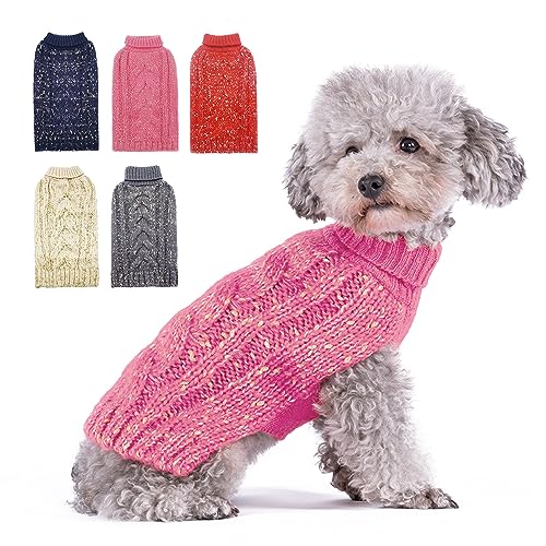 KYEESE-Dog-Sweater-Pullover-Dog-Clothes-Pullover-Winter-Dog-Coat-Turtleneck-Knitwear-Sweater-with-Golden-Yarn-for-Small-Dog-Pink-Medium