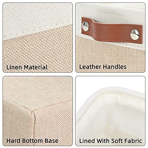 Image of DULLEMELO Large Collapsible Storage Basket /Bin with Sturdy Leather Handles, Fabric Organizer Bin for Storage Clothes, Toys, Books, Office, Bedroom, Closet, Nursery & Laundry (White&Khaki)
