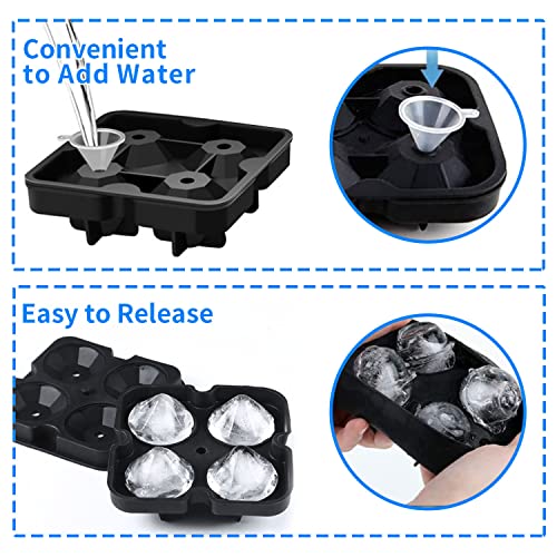 Kusarko Ice Cube Trays 3D Skull Ice Mold, Silicone Round Ice Cube Trays For Freezer With Lid, Whiskey Ice Ball Maker Mold For Halloween,Christmas,Party (3-Piece Set) #TOP3