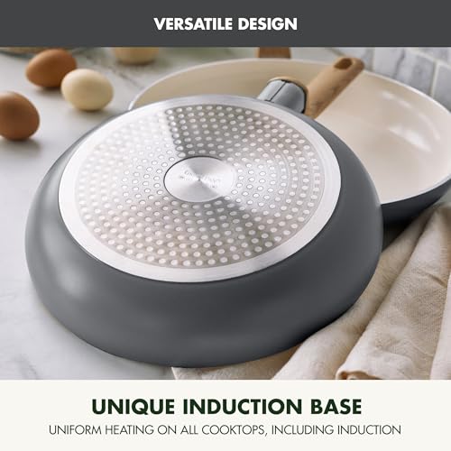 Image of GreenPan Rio Essence Wood 10 Piece Cookware Pots and Pans Set, Healthy Ceramic Nonstick, PFOA & PFAS-Free Coating, Induction, Silicone Rim Lids, Stay-Cool Wood Print Handles, Dishwasher Safe, Gray