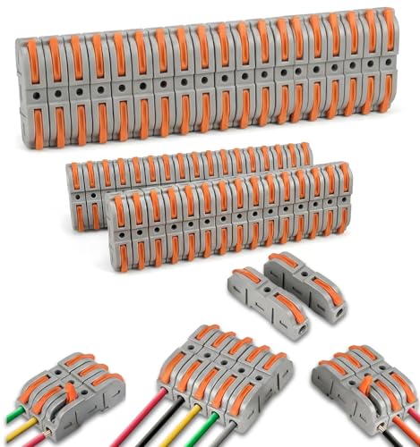 Image of ROBOWAY 50Pcs LT-211 Wire Connectors, 1 In to 1 Out Electrical Connectors, Quick Wiring Push-in Conductor Terminal Blocks for 28-12AWG Cable, Flame Retardant PA /PC Cable Connectors (Pack of 50)