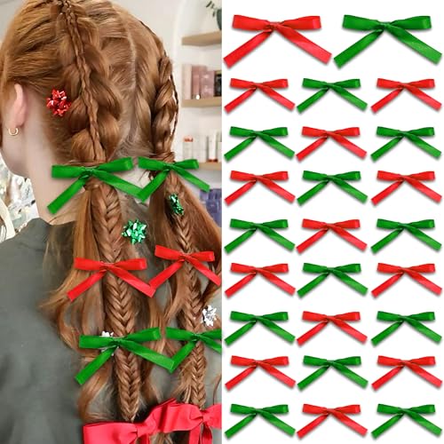 ZUYASEZ 24PCS Christmas Red Green Hair Bows Clips for Girls 4 Bowknot Alligator Barrettes Small Red Bows for Hair Festival Party Hair Decoration Accessories for Women Toddlers Kids