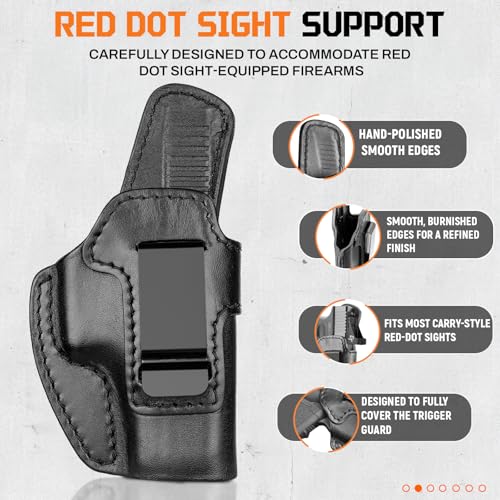 Premium full-grain leather Glock 19 IWB holster with optic cut