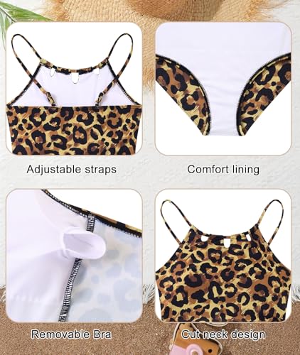 Image of Girls Swimsuit One-Piece Bathing Suit with Mesh Cover Ups Adjustable Straps Cut Out Swimwear Size 7-16