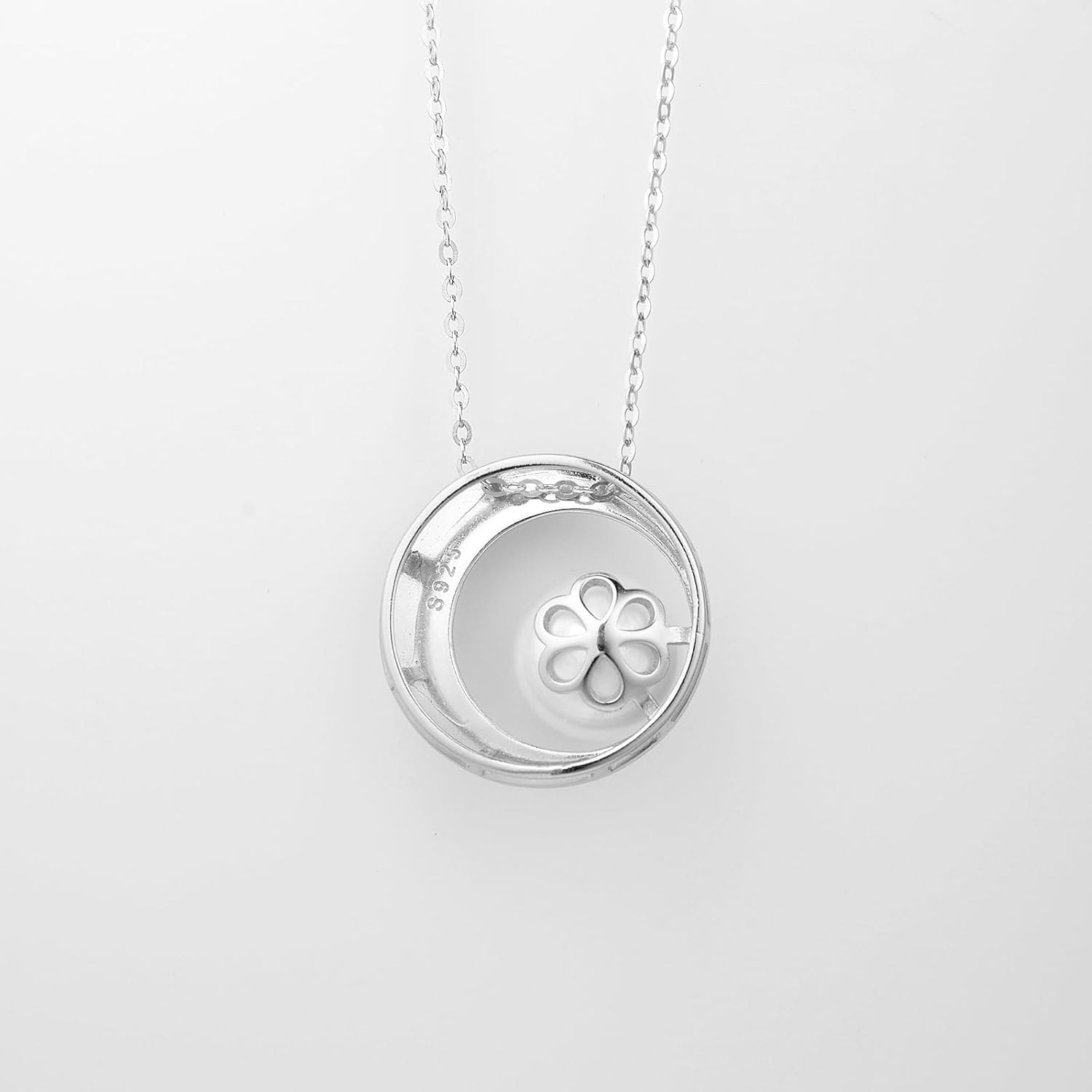 10mm Freshwater Cultured Pearl 925 Sterling Silver Moon Pendant Necklace, Anniversary Birthday Gifts for Women Mom Daughter Wife Girlfriend, 16-18 inch