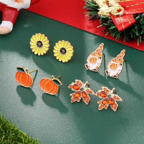 12 Pairs Hypoallergenic Christmas Thanksgiving Earrings Set for Girls Women Fall Pumpkin Maple Leaf Earrings Winter Snowflake Christmas Tree Cake Bow Penguin Gnome Earrings Stud Holiday Jewelry Gifts4