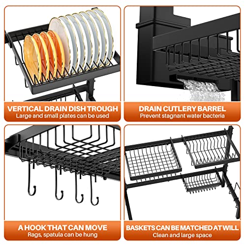 Yklslh 2 Tiers Retractable Large Over The Sink Dish Drying Rack, For All Sinks (24.8"-35.4"),Adjustable Large Capacity Sink Rack, Iron Drain Rack To Save Space #TOP2