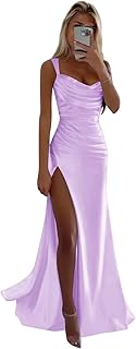 Satin Prom Dresses with Slit Mermaid Ruched Corset Formal Evening Dresses for Women - Buy now