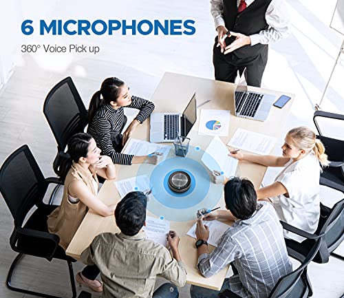 Image of Enther&MAXHUB Bluetooth Speakerphone,USB Conference Speaker with 6 Microphones, Enhanced 360 Voice Pickup and Noise Reduction,16 Ft Pickup Distance,Home Office,Black /Silver