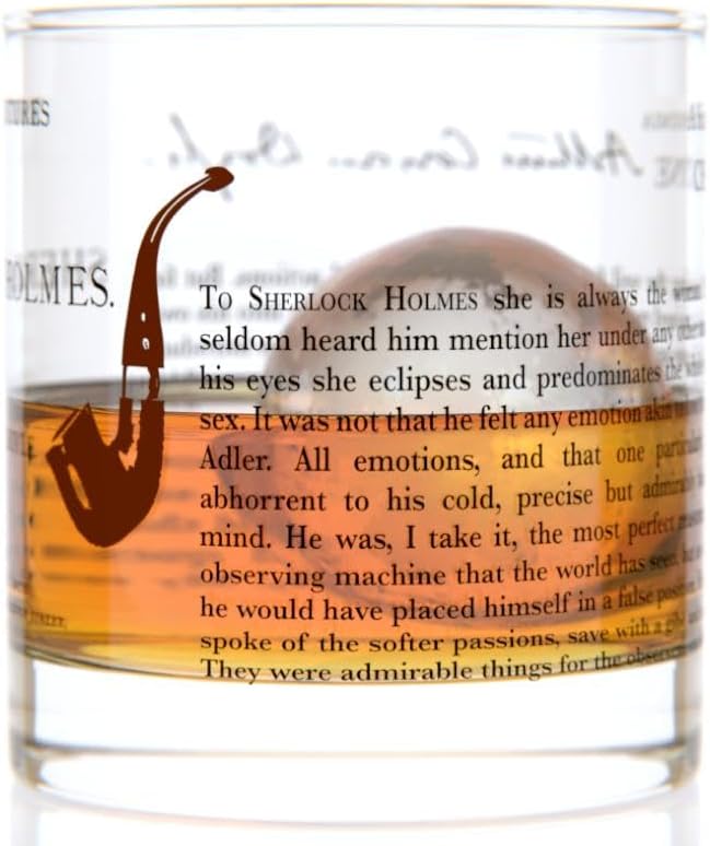 Well Told Classic Literature Rocks Glass Set of 2 – “The Adventures of Sherlock Holmes” by Arthur Conan Doyle - Old Fashioned Whiskey Glass Gift for Book Lovers (11 oz)