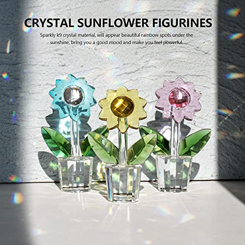 Longwin 3Pcs Crystal Sunflower Figurines Glass Spring Bouquet Flower Collectible Figurine Lucky Home Decor Ornaments Gift Idea For Mothers Day, Birthday, Christmas Day #TOP2
