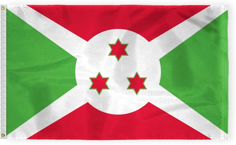 AGAS Burundi National Flag 2x3 ft Nylon Fabric Double Stitched Canvas Header Brass Grommets Fade Resistant & Vivid Colors Tough Burundian Banner