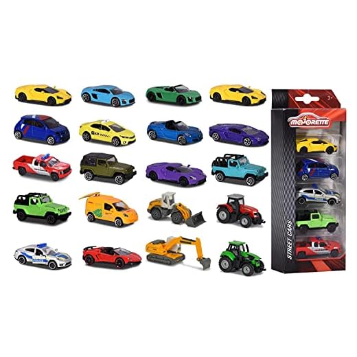 Majorette 212053166 Street Cars - Set de 5 Coches de Juguete de Metal de 7.5 cm con Sistema de Rueda Libre, 4 Modelos Disponibles