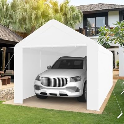 Kecreque Carport 10x20 Heavy Duty Portable Garage w/Removable Sidewalls & Roll-Up Door Car Canopy Party Tents Waterproof UV Resistant All Weather Car Port for Trucks,Boats (White)