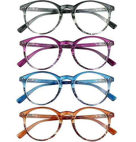 Yogo Vision Reading Glasses for Women Men Blue Light Blocking Reading Glasses Round Readers Transparent Blue, Transparent Brown, Transparent Purple, Black 2.75