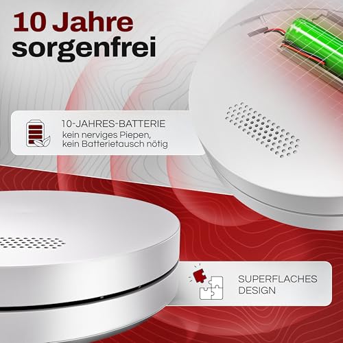 ALPENLUFT Rauchmelder 10 Jahre Batterie, Feuermelder Flach, Rauchwarnmelder, Brandmelder, | Ohne...