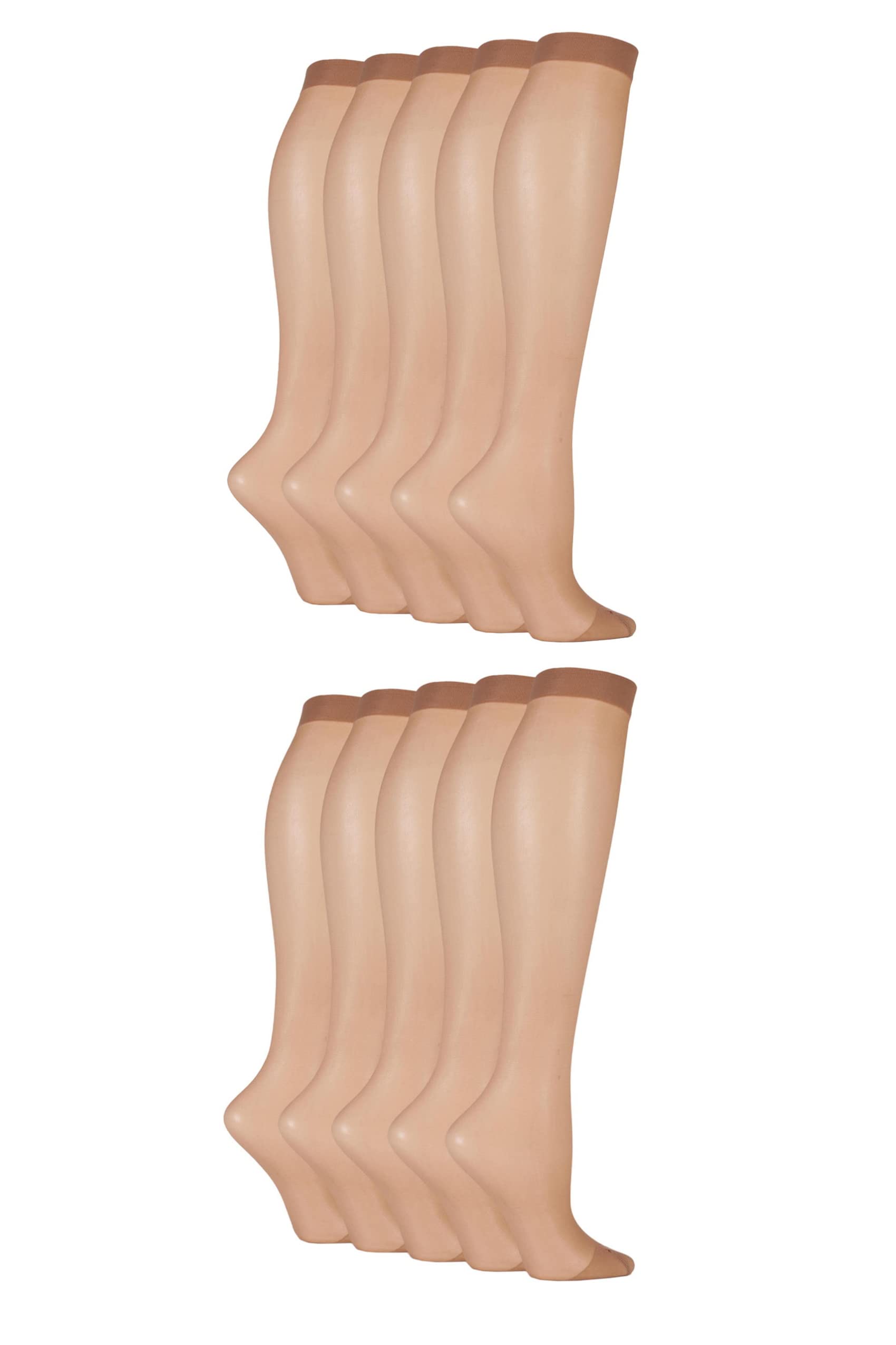 SockShop Womens Knee Highs Nylon Stockings Pop Socks Hosiery 15 Denier in Various Shades One Size Pack of 10 Knee - Hazelnut 4-8
