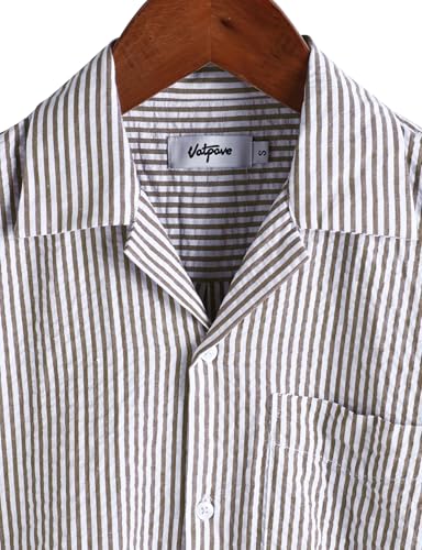 Image of VATPAVE Mens Striped Summer Shirt Casual Button Down Short Sleeve Beach Shirts Cotton Shirts for Men