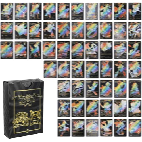 LOZTBUE 55 carte, set di carte rare Black Gold, carte collezionabili di fumetti e cartoni animati senza duplicati per regali, pacchetti e set di carte collezionabili, carte placcate in oro con