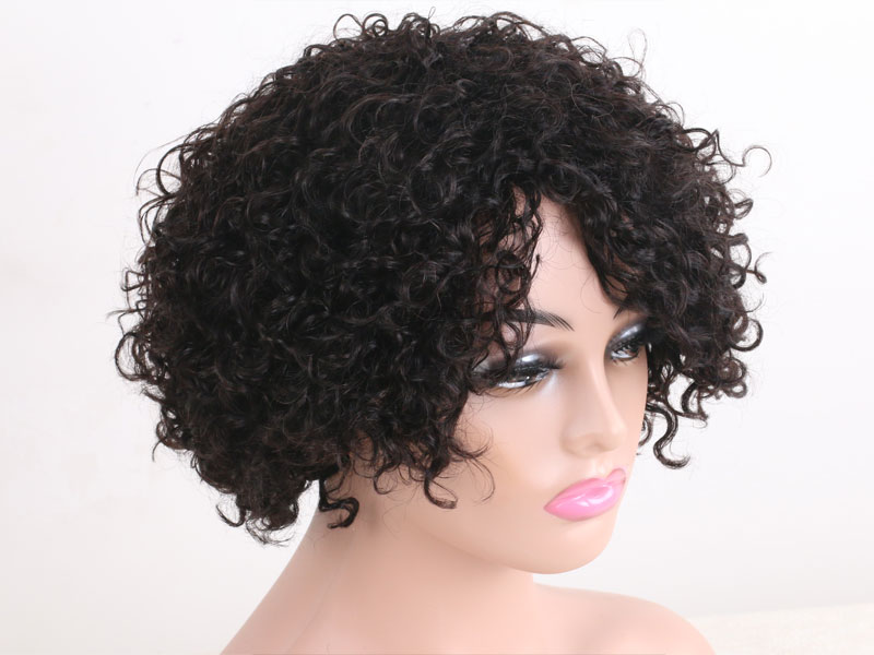 6in Short Curly Human Hair Wig with Bangs for Black Women Glueless Brazilian human hair wig bangs women glueless short curly wave curly  main image 3