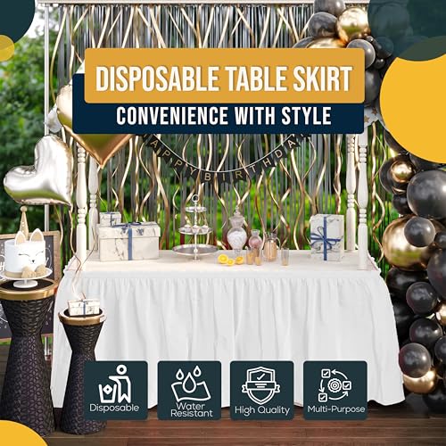 Exquisite Ruffle Table Skirt White Pack Of 6, 14 Ft Long Table Skirts for Rectangle Tables 6ft Plus or Round Tables Skirts with Adhesive Strip for Gender Reveal Decor & Happy Birthday Parties - Thumbnail 6