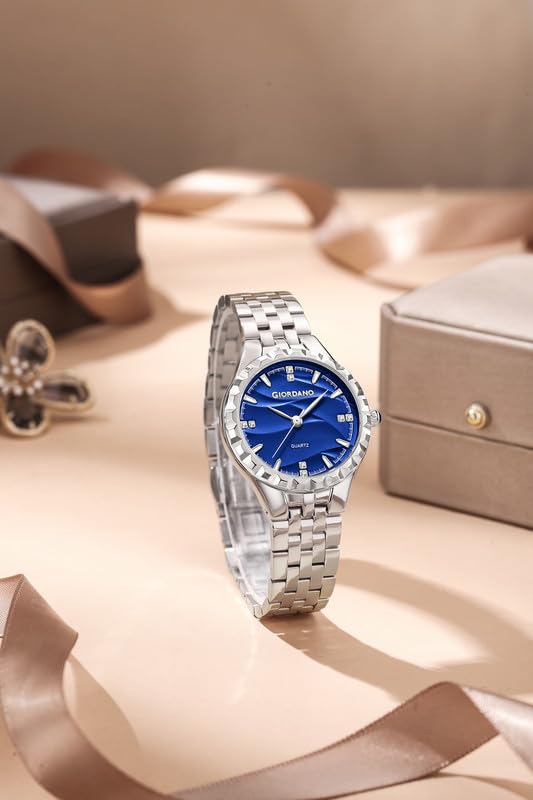 Image of Giordano Analog Quartz Watch for Women with Textured Round Dial, Luminous Hands and Markers, Stainless Steel Strap - GZ-60164