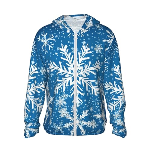 UPF 50+ Sun Protection Hoodie Long Sleeve Winter Snowflake Sun Shirt Rash Guard Fishing Shirts for Men