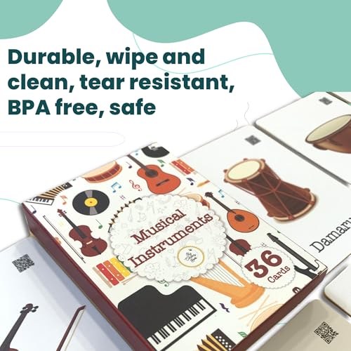 Image of Musical Instruments Flash Cards | 36 Laminated Cards | Age Group: 2-4 Years | Science Educational & Fun Activity for Kids