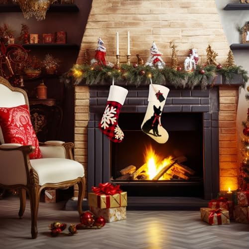 Christmas-Stocking-19-Knitted-Farmhouse-Stockings-Buffalo-Plaid-Red-and-Black-Stocking-with-Plush-Snowflake-Xmas-Hanging-Decorations-Christmas-Home-Hoilday-DecorSnowflake Christmas Stocking 19 Knitted Farmhouse Stockings Buffalo Plaid Red and Black Stocking with Plush Snowflake Xmas Hanging Decorations Christmas Home Hoilday DecorSnowflake