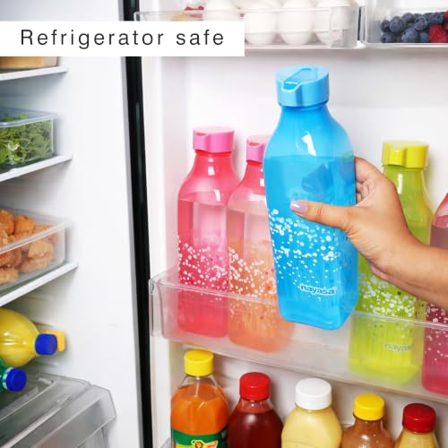 Image of Nayasa Superplast Plastic Square Deluxe PP Fridge Bottles 1 Litre, Set of 6, Blue, Yellow, Pink