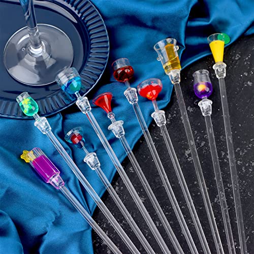 10 Pcs Colorful Sturdy Cocktail Stirrer Swizzle Sticks Transparent Acrylic 23Cm/9Inch For Cocktail Fruit Juice (Random Style) #TOP2