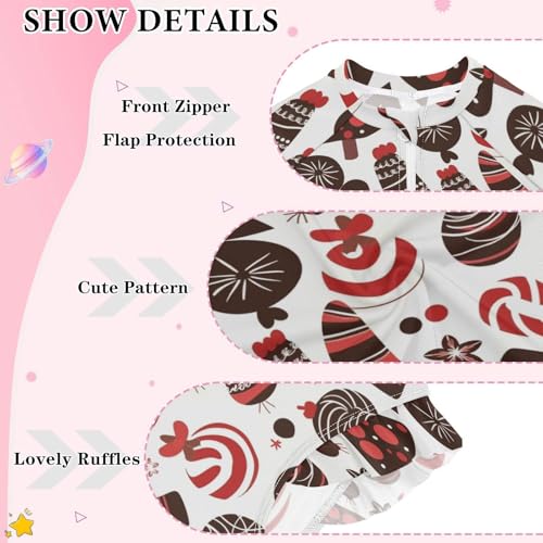 CaTaKu Girls One Piece Swimsuit Christmas Candies Cute Toddler Bathing Suit Long Sleeve UPF 50+ Rash Guard Swimwear 3-12Y3