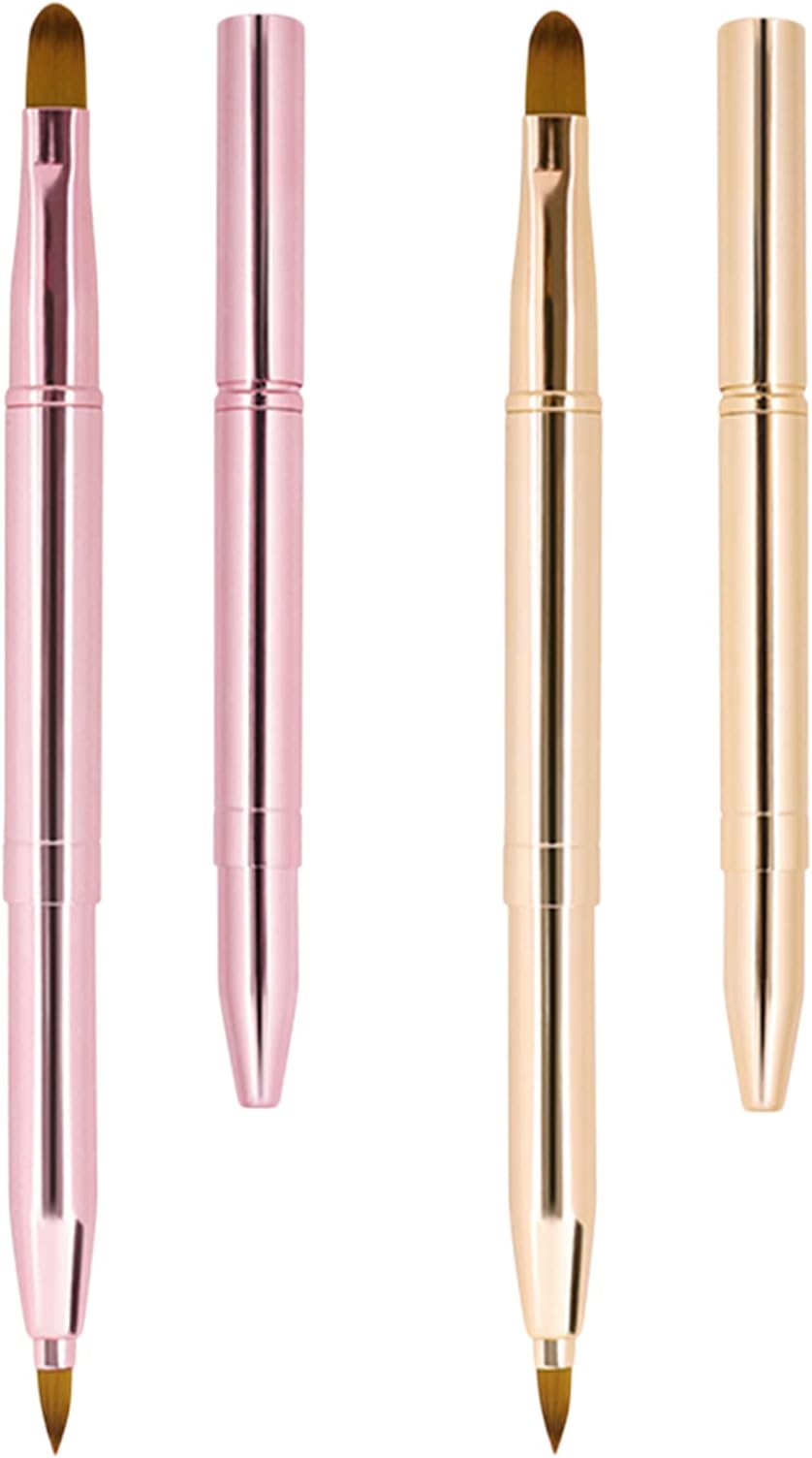 2 Pack Lip Brush for Lipstick, Retractable Lip Brushes, Dual-ended Makeup Brush for Lipstick Lip Gloss, Include Lid