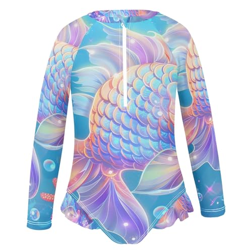 Dreamy Fish Sea Girls Long Sleeve Swimsuit Rash Guard One Piece Bathing Suits Zipper 3-12T2