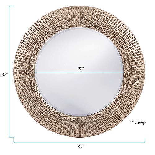 Image of Howard Elliott Bergman Big Round Mirror for Wall Decor, Silver Glossy Mirror with Starburst Effect, Modern Large Circular Hanging Wall Vanity Mirror for Living Room, Bathroom or Entryway, 32 x 32 Inch