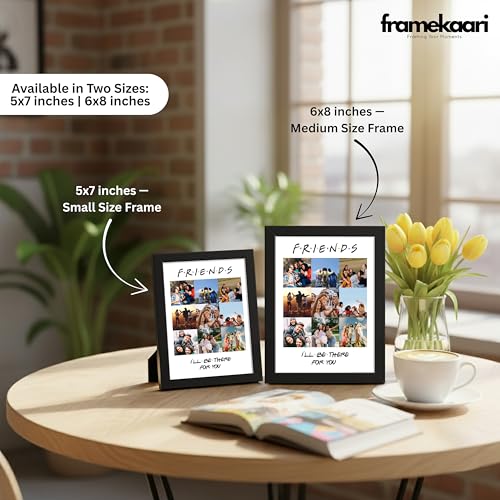 Image of Framekaari Friends Customised Photo Frame | Personalised Birthday Gift | Custom 9-Photo Collage | Synthetic Wood Frame | Tabletop & Wall Mount | Room & Home Decor | 16x21 cm (Design-07)